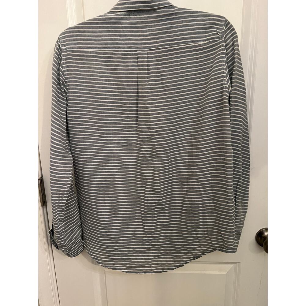 Current/Elliott Women's Prep School Shirt Stripe Gray Button-Up Long Sleeve Sz 0 - Picture 2 of 7